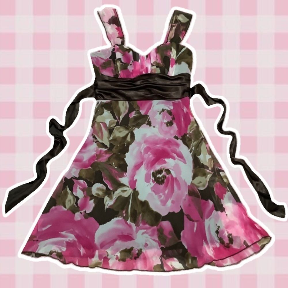 Vintage Y2K Brown Coquette Fairycore Feminine Romantic Fairy Babydoll Dress Sz 7